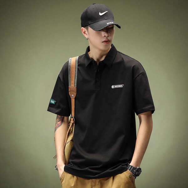 Heavy white 250g cotton short sleeve POLO shirt men's summer loose youth Paul American design T-shirt tide